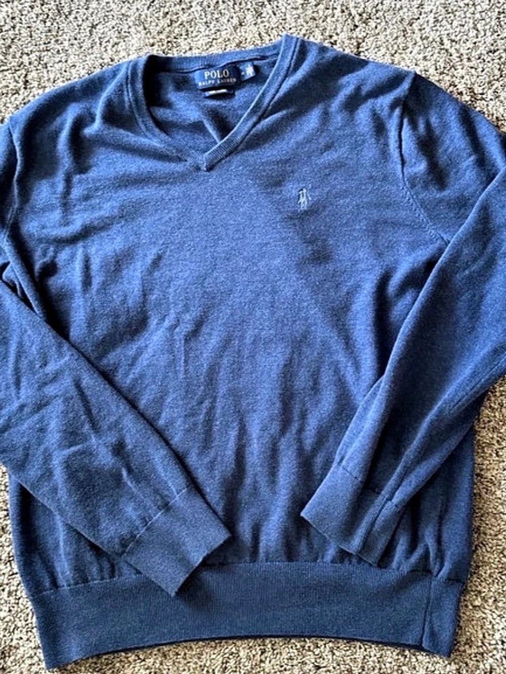 Polo Ralph Lauren Pima Cotton V-Neck Sweater Size Medium Blue